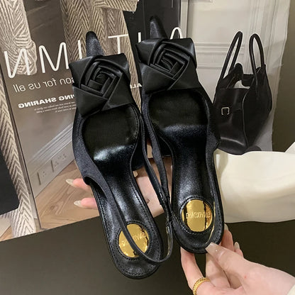 Rose Flower Pointed Toe Slingback Stiletto Pumps for Women