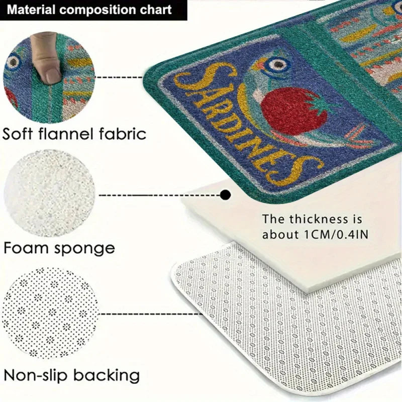 Sardines Welcome Door Mat – Soft Non-Slip Entryway Rug