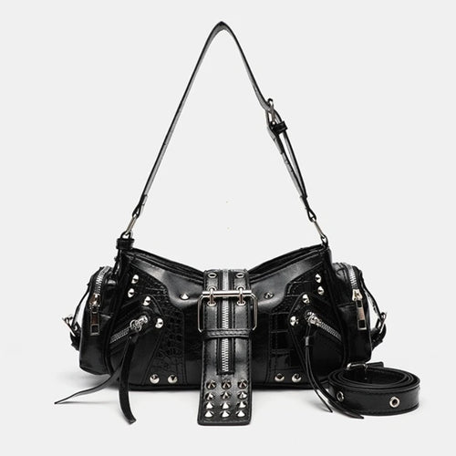 Women's Y2k Punk Vintage Shoulder Purse PU Leather Gothic Rivet Handbag