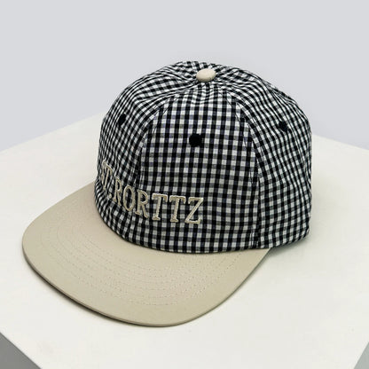 Plaid Flat Brim Baseball Cap – Unisex Sun Hat with Letter Embroidery