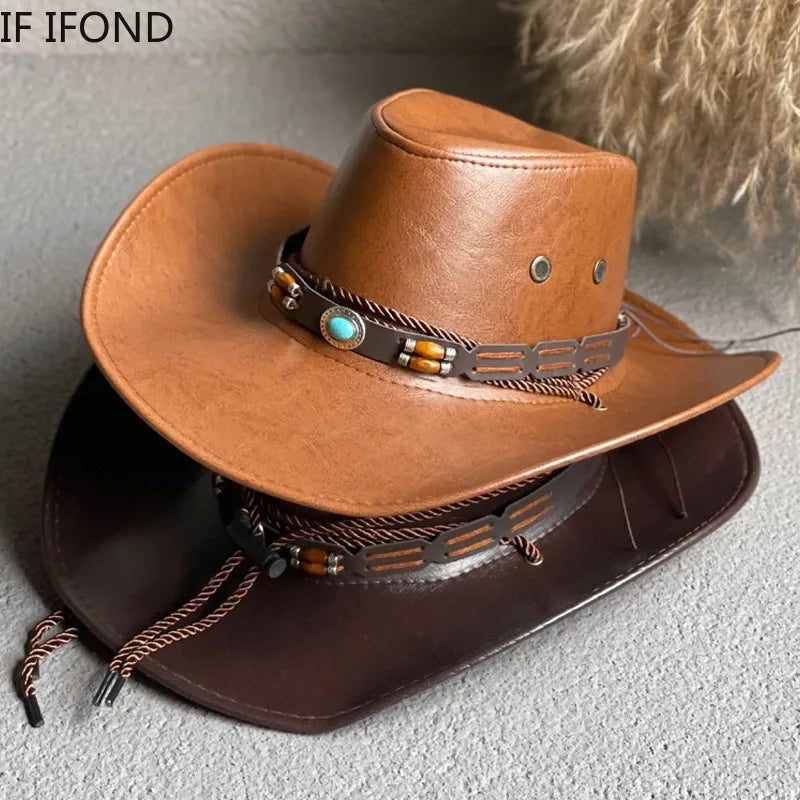 Faux Leather Western Cowboy Hat – Unisex Vintage Style