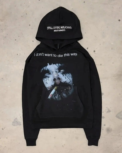 Y2K Graphic Print Oversized Hoodie – Women's Goth Grunge Streetwear Sweatshirt