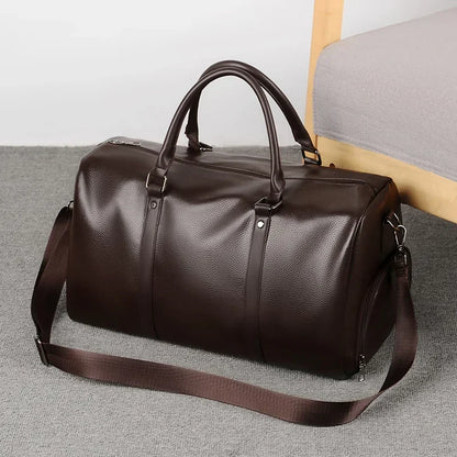 Leather Duffle Bag Men Large Capacity Vintage Travel Bag
