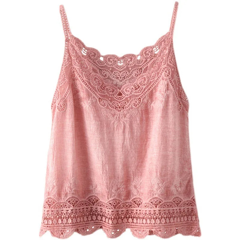 Lace Embroidered Camisole Top – Women's V-Neck Spaghetti Strap Tank