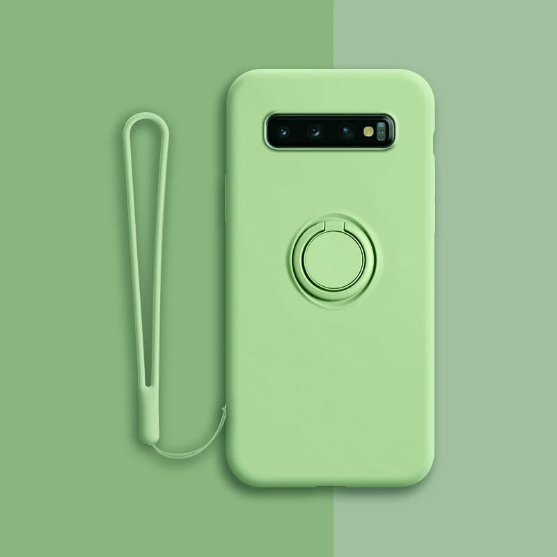 Soft Silicone Samsung Galaxy Case with Ring Holder and Wrist Strap