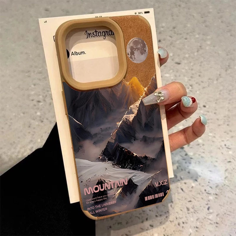 Mountain Scenery Faux Leather iPhone Case – Fits iPhone X to iPhone 17