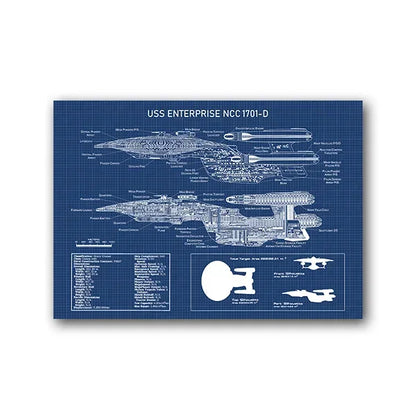 USS Enterprise NCC-1701-D Blueprint Poster – Star Trek Wall Art Print