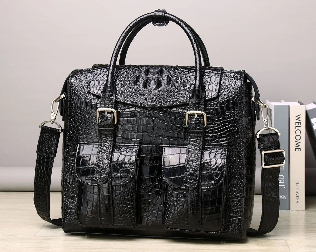 Alligator Embossed Genuine Leather Men's Briefcase Bag