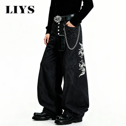 Men's Wide-Leg Black Baggy Jeans – Retro Hip Hop Streetwear Denim