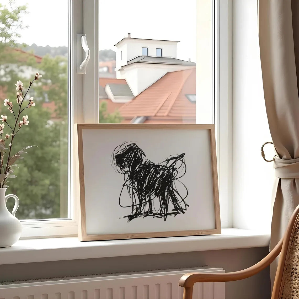Scribble Dog Wall Art Print – Minimalist Line Art Pet Poster