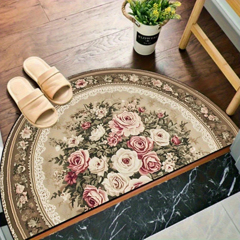 Vikama Vintage Floral Half Round Rug Soft Non-Slip Area Bedroom Romantic Rose Accent Rug Entryway