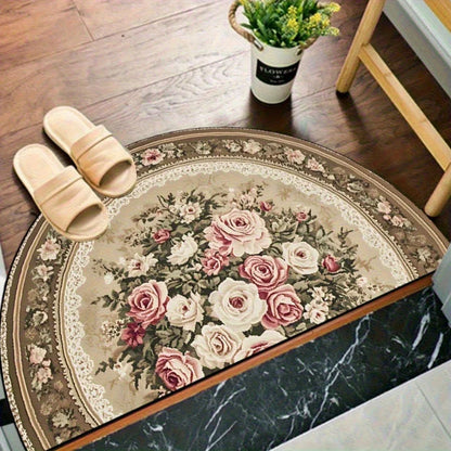 Vikama Vintage Floral Half Round Rug Soft Non-Slip Area Bedroom Romantic Rose Accent Rug Entryway