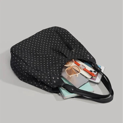 Harajuku Retro Polka Dot Tote Bag Women Black Wrinkle