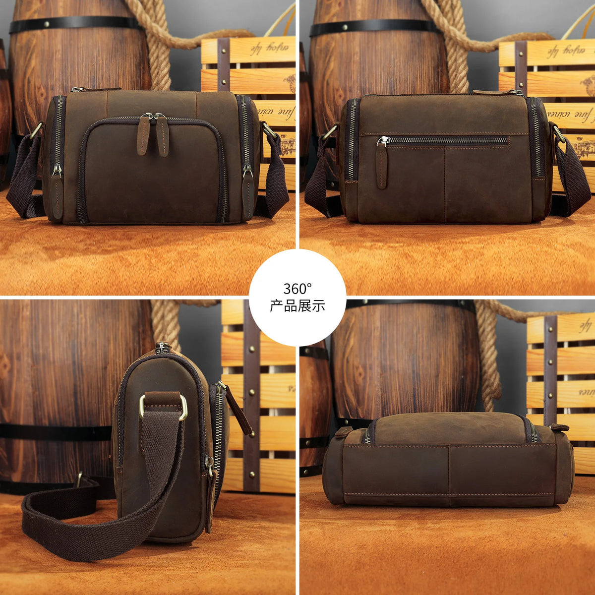 Genuine Cow Leather Men's Crossbody Messenger Shoulder Bag