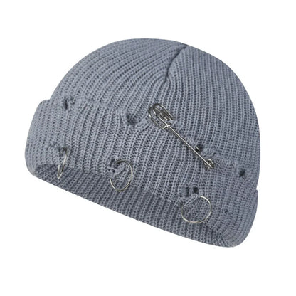 Gothic Punk Knitted Beanie – Y2K Unisex Skull Cap with Pins