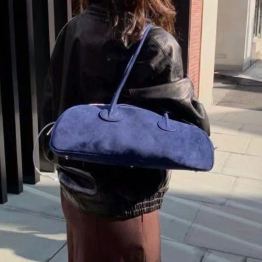 Vintage Blue Women High Street Suede Surface Chic Casual Handbag