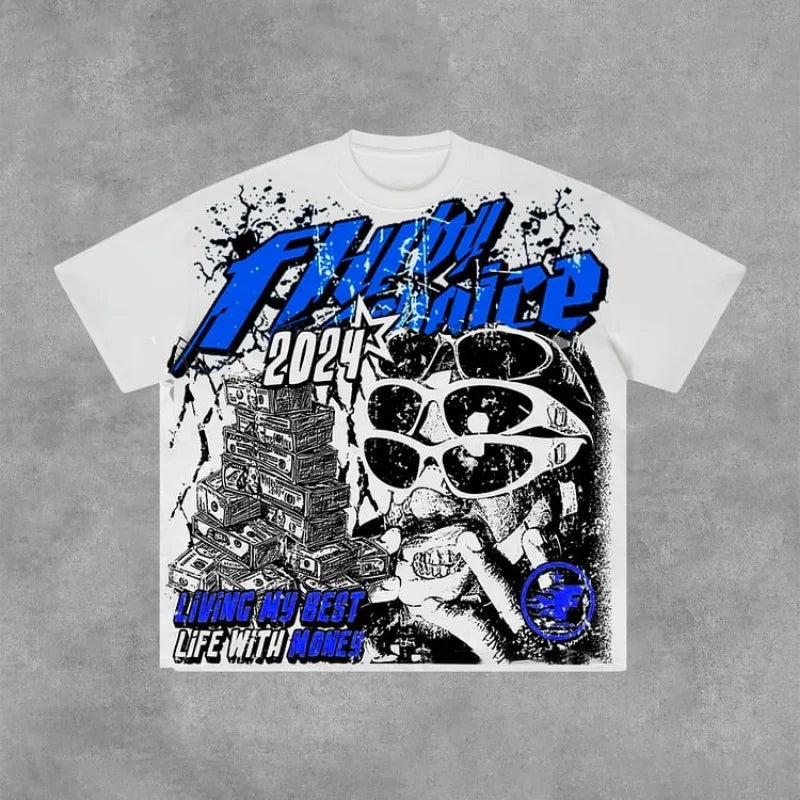Y2K Oversized Graphic T-Shirt – Men's Money Print Cotton Tee