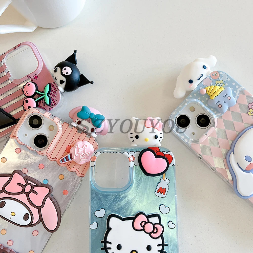 Cute Cartoon Samsung Case with 3D Doll – Cinnamoroll Kuromi Kitty Design