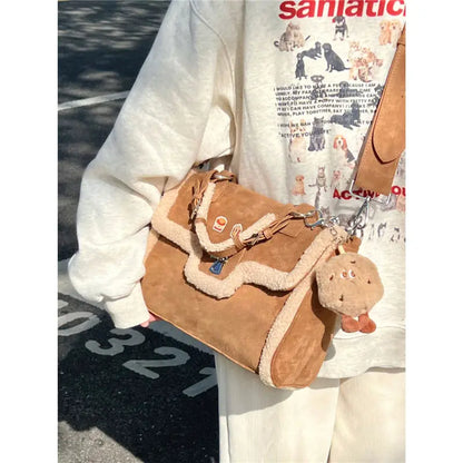 Vintage Brown Tote Bag Women Autumn Winter
