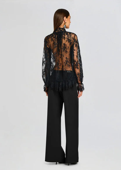Sheer Mesh Fishnet Long Sleeve Top – Women's See-Through Lace Shirt