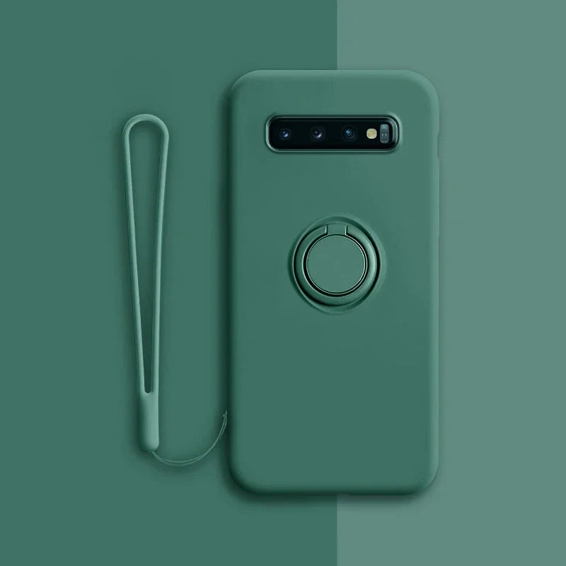 Soft Silicone Samsung Galaxy Case with Ring Holder and Wrist Strap