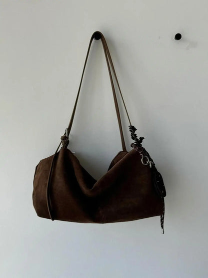Vintage Large Capacity Tote Bag Women Retro Suede Casual Shoulder Bags