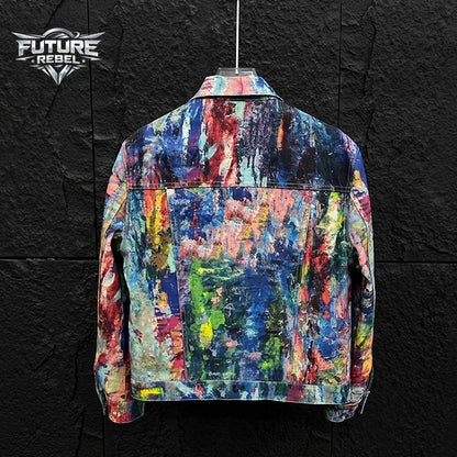 Graffiti Print Denim Jacket – Men's Y2K Streetwear Loose Fit