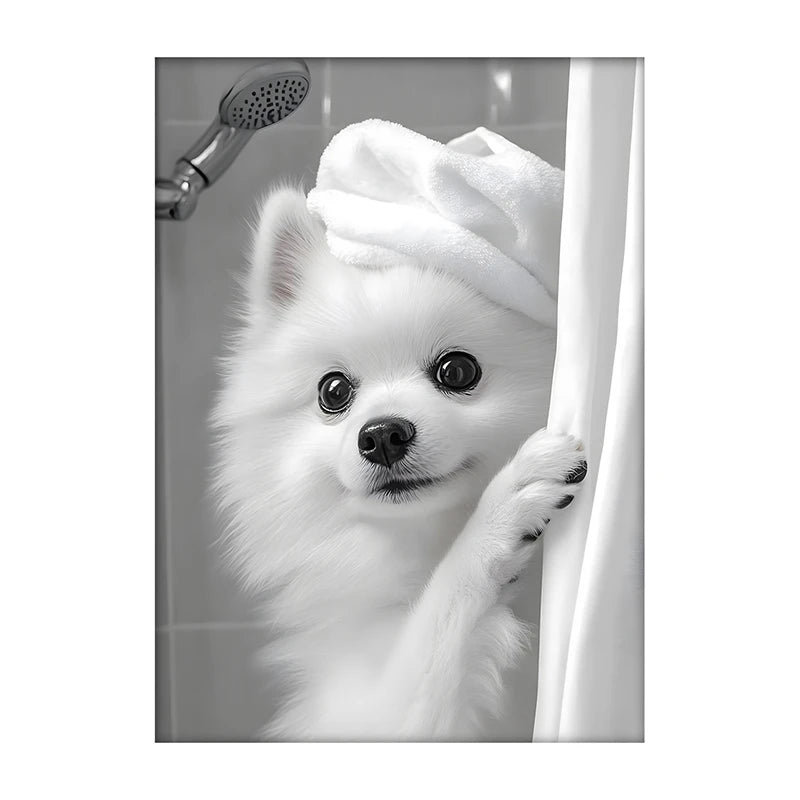 Cute Dog Bathroom Wall Art Poster – Funny Shower Print