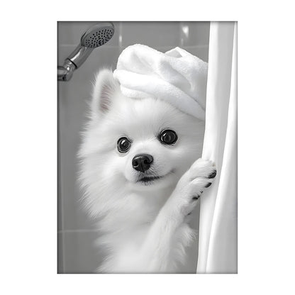 Cute Dog Bathroom Wall Art Poster – Funny Shower Print