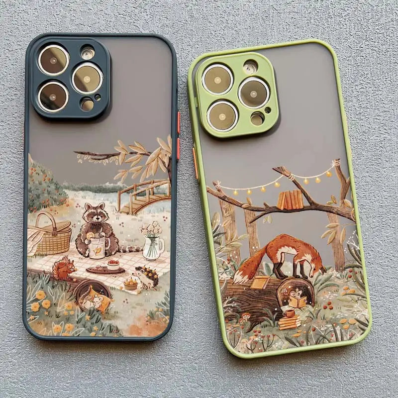 Cartoon Animal iPhone Case – Bear Fox Squirrel Design