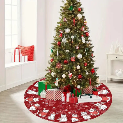 Christmas Tree Skirt – Snowflake Cat Pattern Holiday Decor