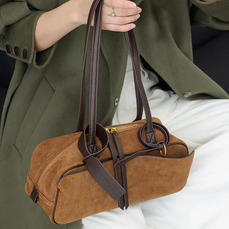 Cow Genuine Leather Tote Bag Suede Commuting Cowhide Handbags