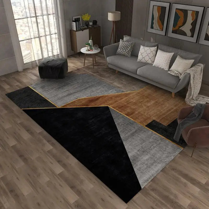 Modern Geometric Area Rug – Black & Grey Living Room Carpet