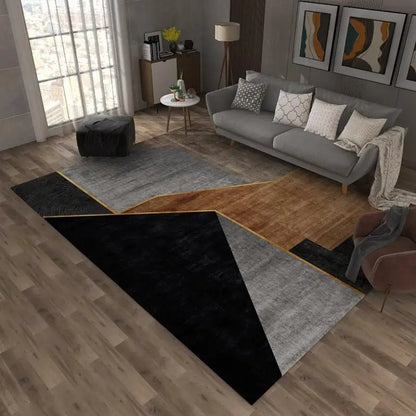 Modern Geometric Area Rug – Black & Grey Living Room Carpet