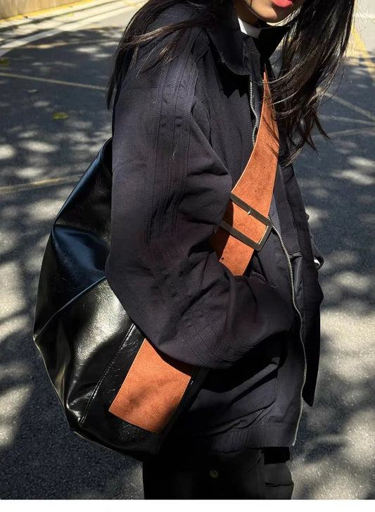 Retro Black Messenger Bag Women New Pu Leather Large Capacity