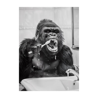 Funny Animal Bathroom Wall Art Poster – Black & White Vintage Print