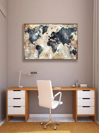 World Map Canvas Wall Art – Vintage Nautical Map Print for Home & Office Decor