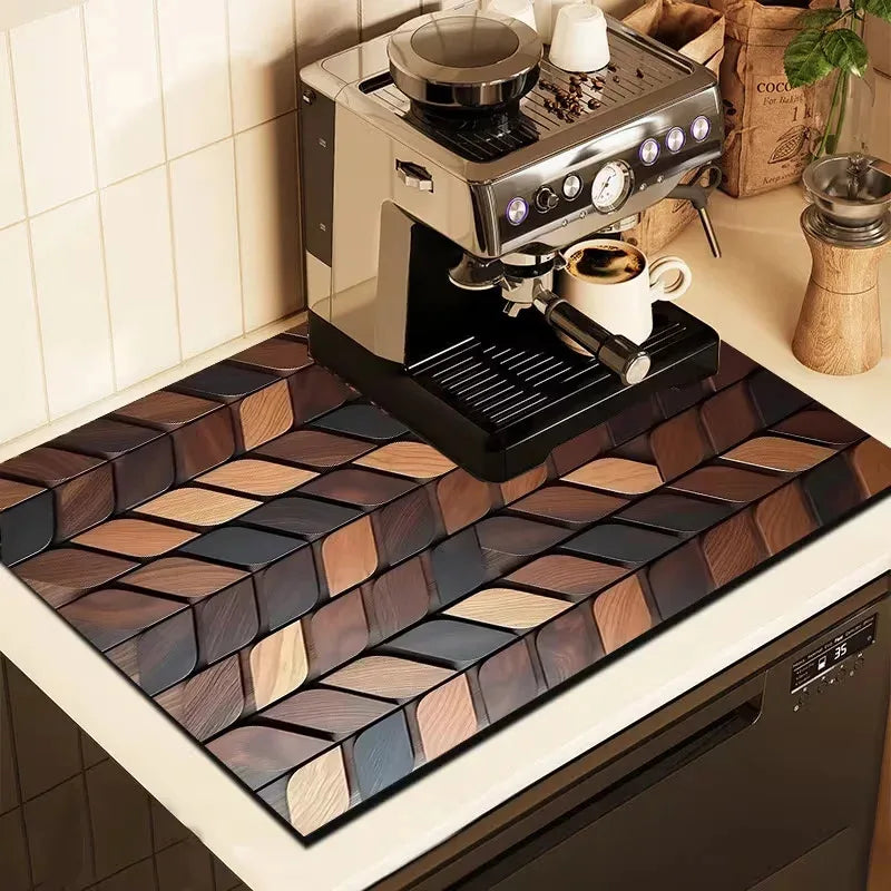 Kitchen Drying Mat – Rustic Wood Grain Non-Slip Dish Draining Pad