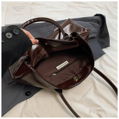Leather Hobo Shoulder Bag – Retro Oil PU Large Tote for Women