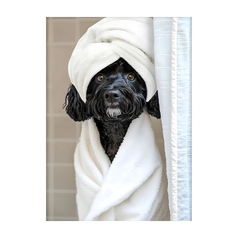 Cute Dog Bathroom Wall Art Poster – Funny Shower Print