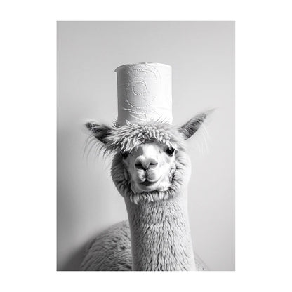 Funny Bathroom Wall Art Poster – Black & White Animal Toilet Paper Print