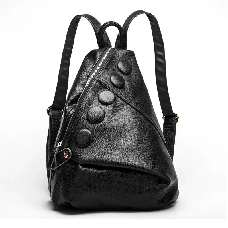 Genuine Leather Women Backpack – Rivet Detail Luxury Bag