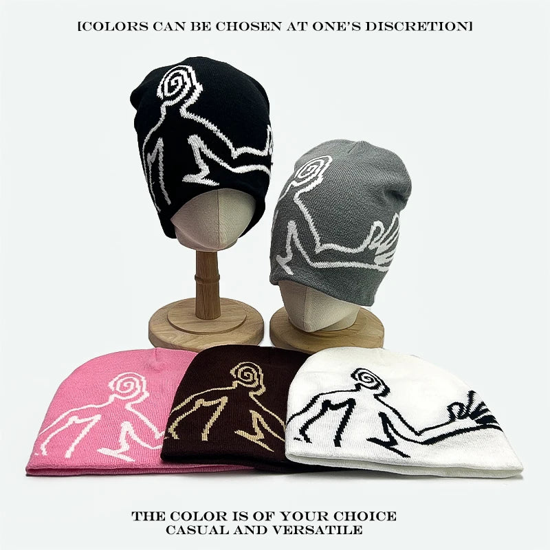 Jacquard Figure Beanie Hat – Unisex Streetwear Knit Cap