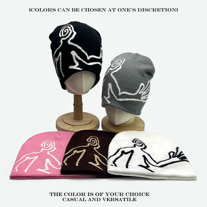 Jacquard Figure Beanie Hat – Unisex Streetwear Knit Cap