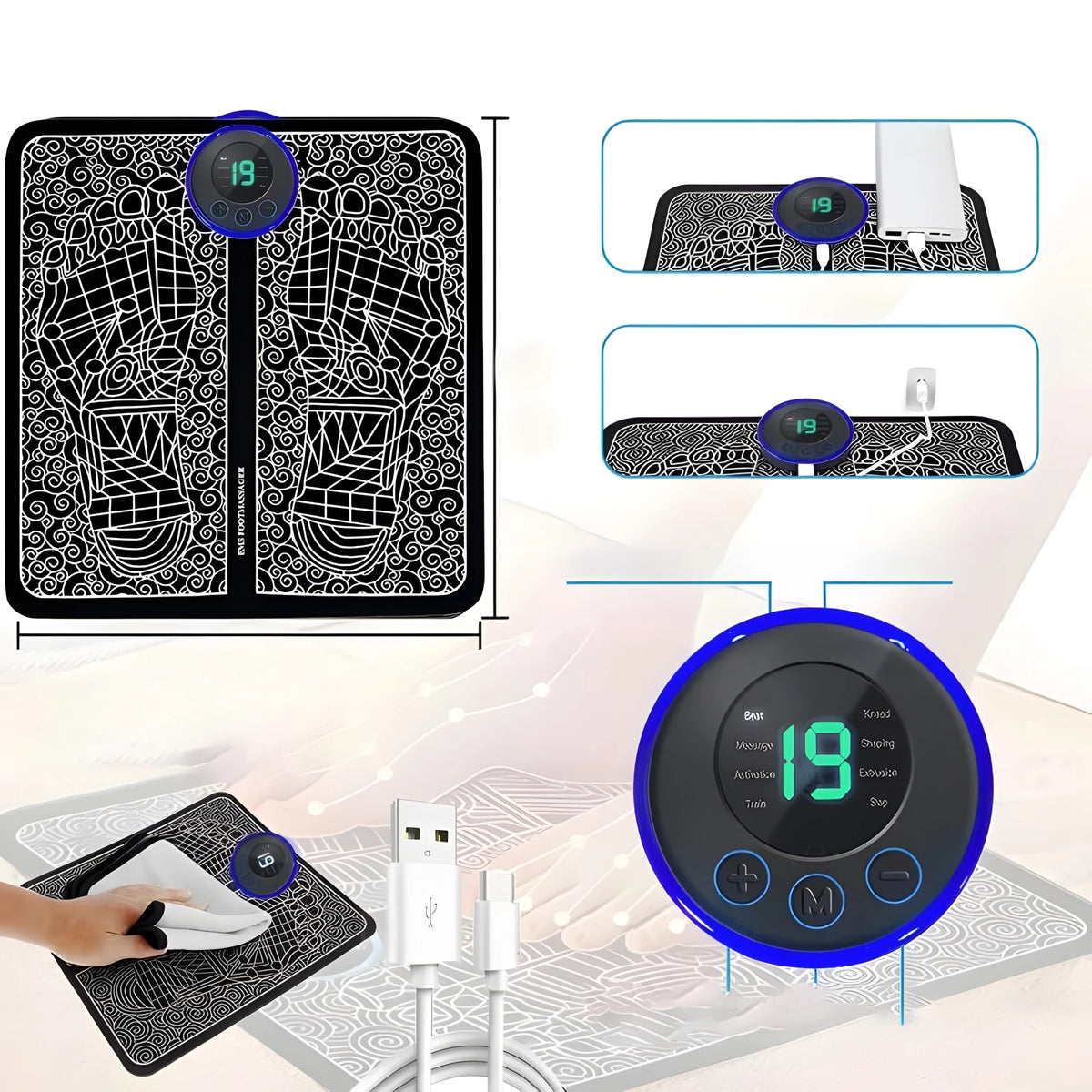 Electric Foot Massager Pad 8 Modes 19 Levels
