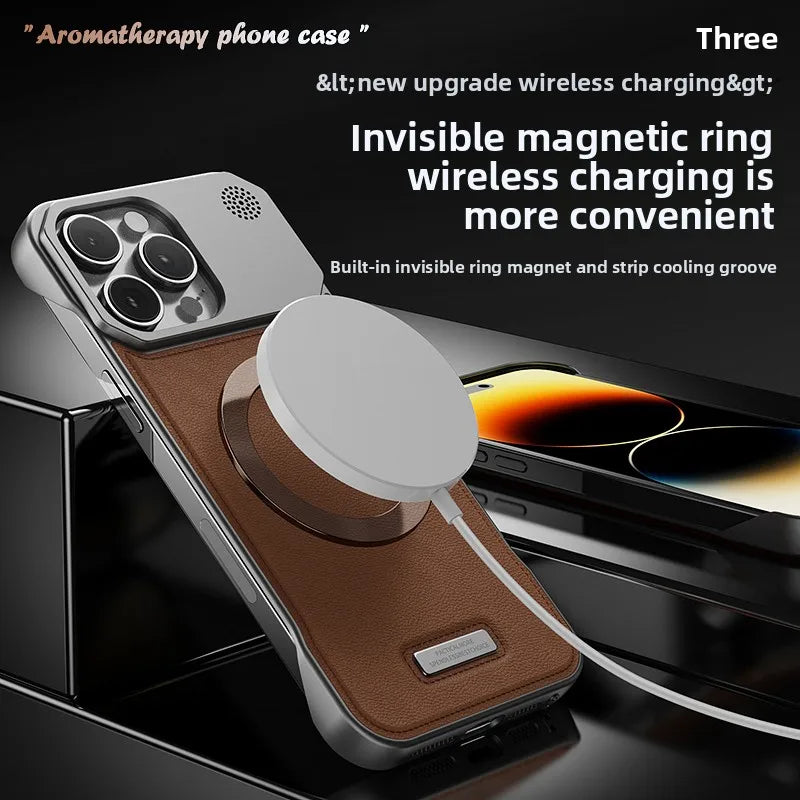 Magnetic PU Leather Aromatherapy Case for iPhone 17 Pro Max