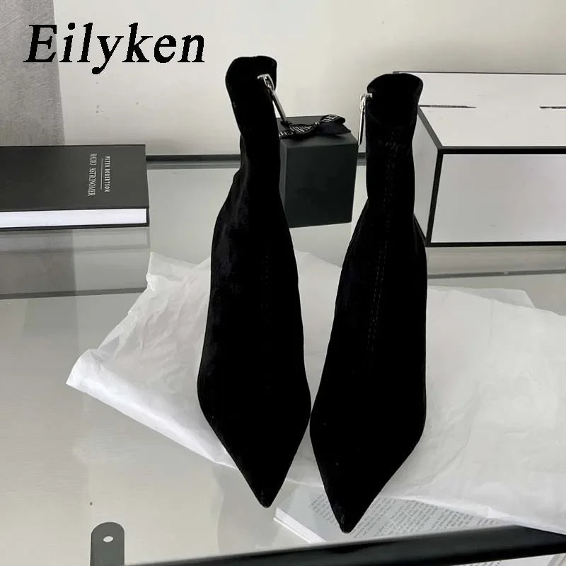 Eilyken Pointed Toe Kitten Heel Ankle Boots – Women's Zipper Booties