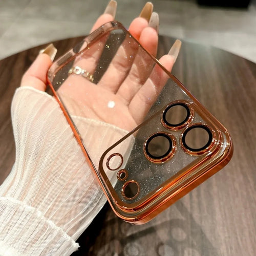 Glitter Transparent iPhone Case with Electroplated Frame – iPhone 11–17 Series