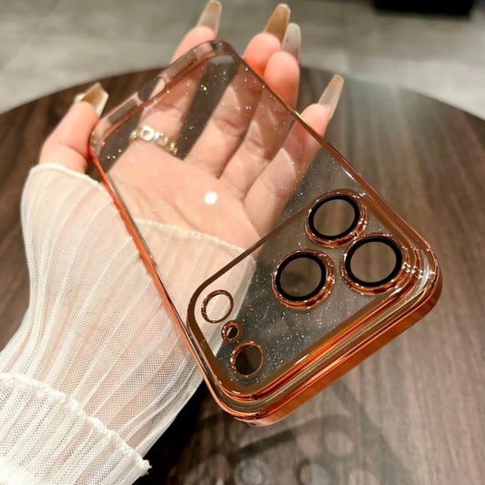 Glitter Transparent iPhone Case with Electroplated Frame – iPhone 11–17 Series