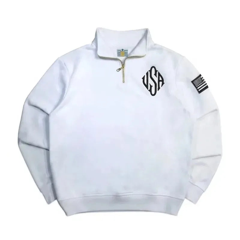 Men's Quarter-Zip Sweatshirt USA Embroidered Patch – Harajuku Y2K Vintage Pullover